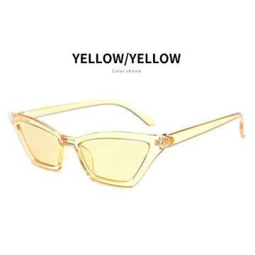 W&Y YING Retro Small Frame Skinny Thin Cat Eye Vintage Sunglasses for Women Colorful Mini Narrow Square Cateye Sunglasses (yellow)