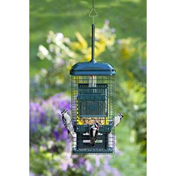 Squirrel Buster Suet Squirrel-proof Suet Bird Feeder w/2 Suet Cake Trays, 2 Crumb Ports, Mess-free Suet Loading,Green