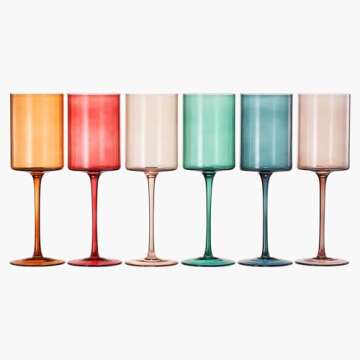 Khen Colored Square Modern Crystal Wine Glass Set of 6, Gift For Wife, Her, Mom, Friend - Large 12 o...