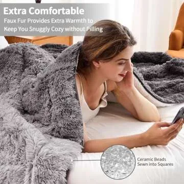 Faux Fur Weighted Blanket for Adults(15 lbs, 60” x 80”, Grey),Fuzzy Cozy Sherpa Weighted Blanket Full Queen Size for Adult,Fluffy Comfy Heavy Blanket Gifts for Women Men,Blanket for Couch Sofa Bed