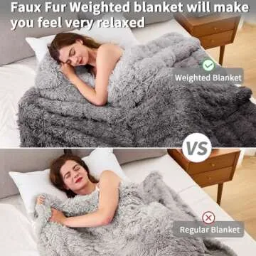 Faux Fur Weighted Blanket for Adults(15 lbs, 60” x 80”, Grey),Fuzzy Cozy Sherpa Weighted Blanket Full Queen Size for Adult,Fluffy Comfy Heavy Blanket Gifts for Women Men,Blanket for Couch Sofa Bed
