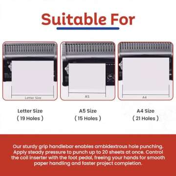 TruBind Coil Binding Machine with Electric Coil Inserter and Foot Pedal | 20 Sheet Punch Capacity | ...