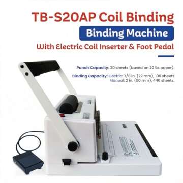 TruBind Coil Binding Machine with Electric Coil Inserter and Foot Pedal | 20 Sheet Punch Capacity | Bind up to 440 Sheets | 46 Fully Disengageable Dies | 4:1 Pitch | 2-Year Warranty