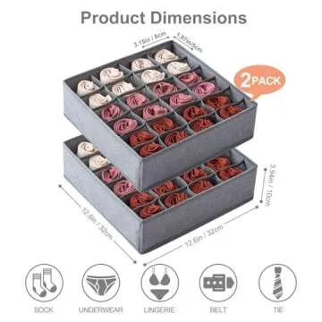 Qozary 2 Pack Socks Underwear Drawer Organizer Divider, 24 Cell or 16 Cell Collapsible Cabinet Close...