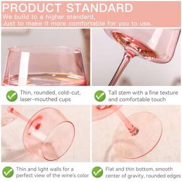 Valentine's Day Gifts,Pink Coupe Glasses Set of 6 - 13 oz Large Capacity Martini Glassware - Versatile Tall Cocktail Glasses- Hand-Blown Colored Champagne Coupe Glass-Art Deco Cocktail Glasses Set