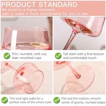 Valentine's Day Gifts,Pink Coupe Glasses Set of 6 - 13 oz Large Capacity Martini Glassware - Versatile Tall Cocktail Glasses- Hand-Blown Colored Champagne Coupe Glass-Art Deco Cocktail Glasses Set