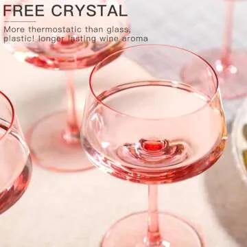 Valentine's Day Gifts,Pink Coupe Glasses Set of 6 - 13 oz Large Capacity Martini Glassware - Versatile Tall Cocktail Glasses- Hand-Blown Colored Champagne Coupe Glass-Art Deco Cocktail Glasses Set