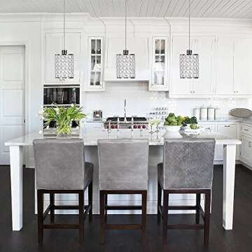 Chrome Crystal Kitchen Island Pendant Light, Modern Crystal Pendant Light Fixtures, Adjustable Chand...