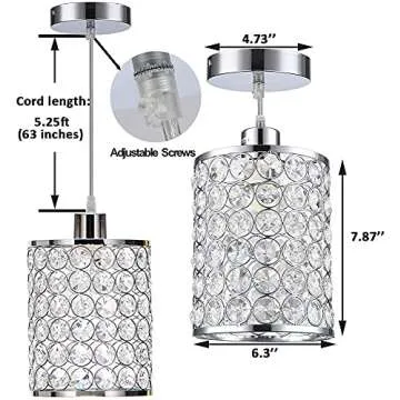 Chrome Crystal Kitchen Island Pendant Light, Modern Crystal Pendant Light Fixtures, Adjustable Chandelier Light for Kitchen Dining Room Bedroom Bar (3-Pack)