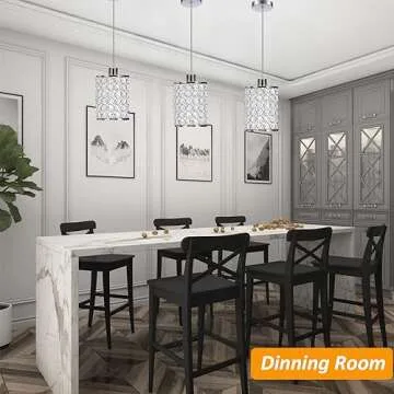 Chrome Crystal Kitchen Island Pendant Light, Modern Crystal Pendant Light Fixtures, Adjustable Chandelier Light for Kitchen Dining Room Bedroom Bar (3-Pack)