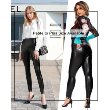 Tagoo Women's Stretchy Faux Leather Leggings Pants, Sexy Black High Waisted Tights