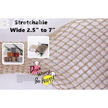 CSZD RIBBON Gold Stretchable Glitter Metallic Mesh Ribbon Wired Web Ribbon Wide 2.5" to 7" for Christmas Tree,Wreaths,Home Decor, Gift Wrapping, DIY Crafts, 2.5” x 5Yards x 1 Rolls (Gold)