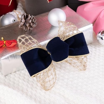 CSZD RIBBON Gold Stretchable Glitter Metallic Mesh Ribbon Wired Web Ribbon Wide 2.5" to 7" for Christmas Tree,Wreaths,Home Decor, Gift Wrapping, DIY Crafts, 2.5” x 5Yards x 1 Rolls (Gold)