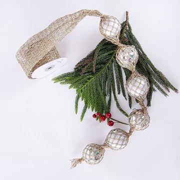 CSZD RIBBON Gold Stretchable Glitter Metallic Mesh Ribbon Wired Web Ribbon Wide 2.5" to 7" for Christmas Tree,Wreaths,Home Decor, Gift Wrapping, DIY Crafts, 2.5” x 5Yards x 1 Rolls (Gold)