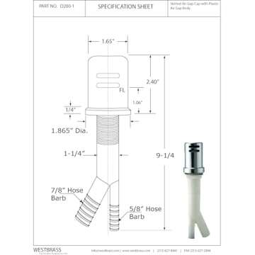 Westbrass Air Gap Kit with Skirted Brass Cap - Elegant Oil Rubbed Bronze Finish