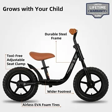 JOYSTAR 10 Inch Toddler Balance Bike 2 Year Old Push Bicycle with Footrest Glider Bikes Toddler Bike No Pedal Bicycle for Baby Birthday Gifts for 2-4 Boys Black