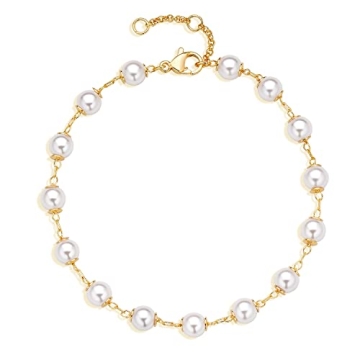 MEVECCO 14K Gold Pearl Bracelet Elegant Adjustable Jewelry