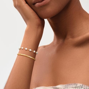 MEVECCO 14K Gold Pearl Bracelet Elegant Adjustable Jewelry