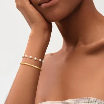 MEVECCO 14K Gold Pearl Bracelet Elegant Adjustable Jewelry