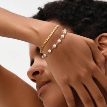 MEVECCO 14K Gold Pearl Bracelet Elegant Adjustable Jewelry