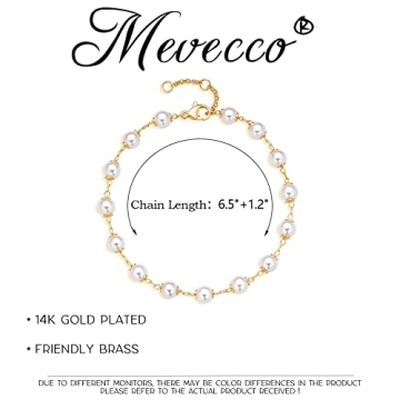 MEVECCO 14K Gold Pearl Bracelet Elegant Adjustable Jewelry