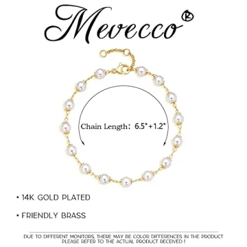 MEVECCO 14K Gold Pearl Bracelet Elegant Adjustable Jewelry