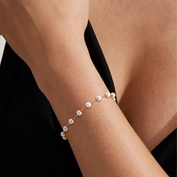 MEVECCO 14K Gold Pearl Bracelet Elegant Adjustable Jewelry
