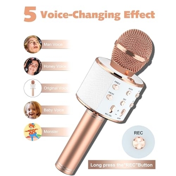 Ankuka Kids Karaoke Microphone 2 Pack, Wireless Bluetooth Karaoke Microphone for Singing Portable Handheld Mic Speaker Machine, Christmas Birthday Gifts for Girls Boys Ages 4-12(Rose Gold & Blue)