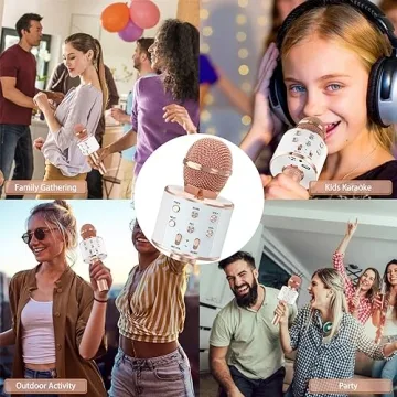 Ankuka Kids Karaoke Microphone 2 Pack, Wireless Bluetooth Karaoke Microphone for Singing Portable Handheld Mic Speaker Machine, Christmas Birthday Gifts for Girls Boys Ages 4-12(Rose Gold & Blue)
