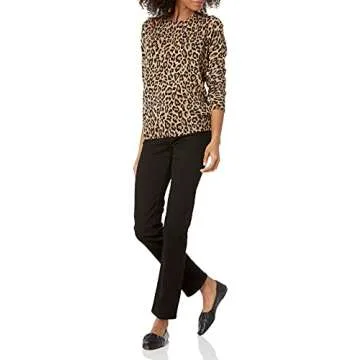 Amazon Essentials Women's Long-Sleeve Lightweight Crewneck Sweater (Available in Plus Size), Camel Cheetah, Medium