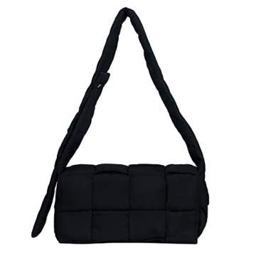 YILINRUI Woven Cotton Padded Women Shoulder Bag Brands Designer Stuffing Down Crossbody Bags for Women 2021 Knitting Handbag (Black)