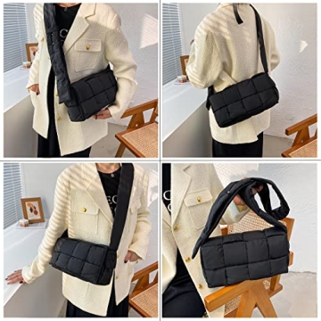 YILINRUI Woven Cotton Padded Women Shoulder Bag Brands Designer Stuffing Down Crossbody Bags for Women 2021 Knitting Handbag (Black)