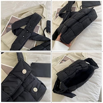 YILINRUI Woven Cotton Padded Women Shoulder Bag Brands Designer Stuffing Down Crossbody Bags for Women 2021 Knitting Handbag (Black)