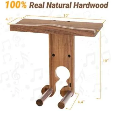 Guitar Wall Mount, Wood Guitar Hanger Wall Mount with 2 Hook Modes, Guitar Wall Hangers Shelf with Pick Holder, Guitar Holder for Acoustic, Electric Guitar, Ukulele, Bass [Patent Pending]