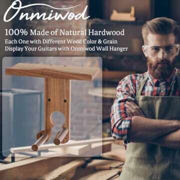 Guitar Wall Mount, Wood Guitar Hanger Wall Mount with 2 Hook Modes, Guitar Wall Hangers Shelf with Pick Holder, Guitar Holder for Acoustic, Electric Guitar, Ukulele, Bass [Patent Pending]