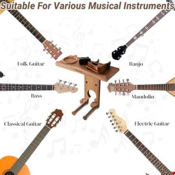 Guitar Wall Mount, Wood Guitar Hanger Wall Mount with 2 Hook Modes, Guitar Wall Hangers Shelf with Pick Holder, Guitar Holder for Acoustic, Electric Guitar, Ukulele, Bass [Patent Pending]
