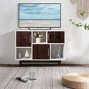 Giantex Sideboard Storage Cabinet W/Storage Compartments, Doors and Wood Legs, Cupboard Cabinet for ...
