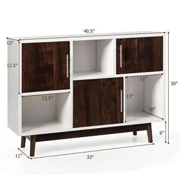 Giantex Sideboard Storage Cabinet W/Storage Compartments, Doors and Wood Legs, Cupboard Cabinet for Home&Office, Dining Room, Entryway, Living Room Television Stand 40.5X 13x 30 Inch(White&Brown)
