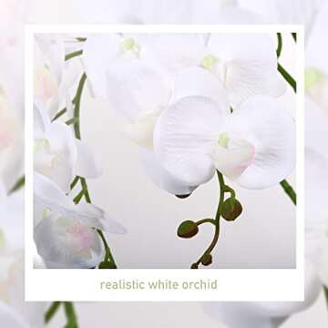 LIVILAN Artificial Flowers Fake Orchid Fake Plant White Orchid Silk Orchids Faux Orchid Plant Phalaenopsis Orchid Flower for Home Decor Kitchen Decoration Table centerpieces White with Gold vase