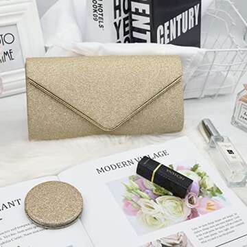 Labair Shining Envelope Clutch Purses for Women - Stylish Gold Evening Bag