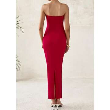 PRETTYGARDEN Women's Summer Semi Formal Cocktail Dresses Strapless Tube Bodycon Ruched Slit Evening ...