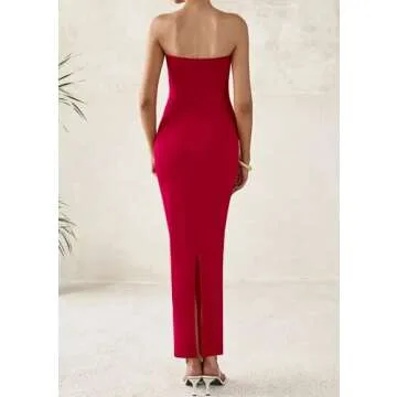 PRETTYGARDEN Women's Summer Semi Formal Cocktail Dresses Strapless Tube Bodycon Ruched Slit Evening ...