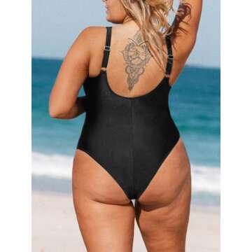 CUPSHE Women Plus Size One Piece Swimsuit V Neck Mesh Sheer Tummy Control Bathing Suit with Adjustab...