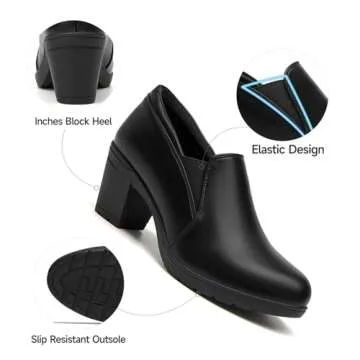 CentroPoint Women's Chunky Block Heels Closed Toe Dress Wedding Pumps Comfortable Supportive Work Shoes(Black PU,Numeric_8)