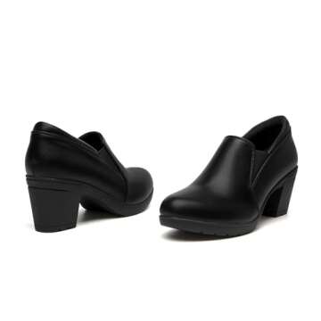 CentroPoint Women's Chunky Block Heels Closed Toe Dress Wedding Pumps Comfortable Supportive Work Shoes(Black PU,Numeric_8)