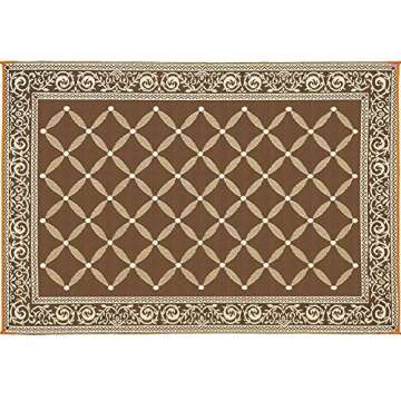 Stylish Camping 119127 9-feet by 12-feet Reversible Mat, Plastic Straw Rug, Large Floor Mat for Outdoors, RV, Patio, Backyard, Picnic, Beach, Camping (Brown/Beige)