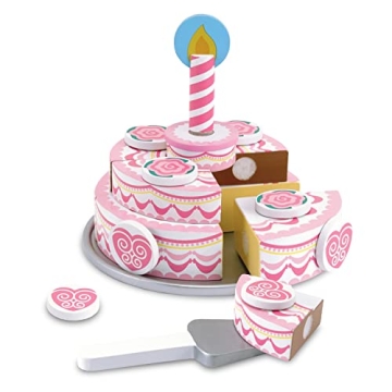 Melissa & Doug Triple-Layer Party Cake Wooden Play Food Set - Birthday Cake Pretend Food Play Set Fo...