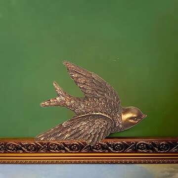 S-MANTIS Vintage Wall Sculpture, Antique Pediment Hallway Wall Art, Hand Painted Bird With Exquisite Wing And Feather Details, Aesthetic Room Decor Unique Gift (Antique Bird)