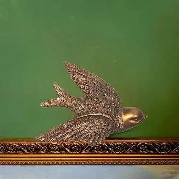 S-MANTIS Vintage Wall Sculpture, Antique Pediment Hallway Wall Art, Hand Painted Bird With Exquisite Wing And Feather Details, Aesthetic Room Decor Unique Gift (Antique Bird)