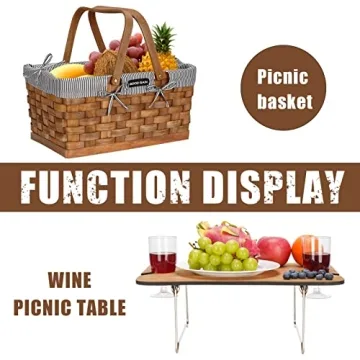 Woodchip Picnic Basket with Wine Table for Memorable Outings
